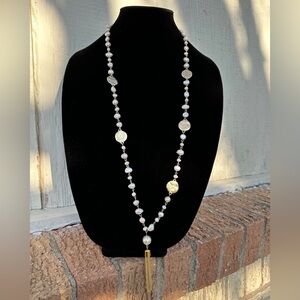 Designer Karine Sultan Freshwater Pearl Gold Tone Tassel Necklace